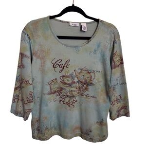 Vintage Ms. Lee Medium Teatime Top Cottagecore Y2K Embellished Graphic Tee